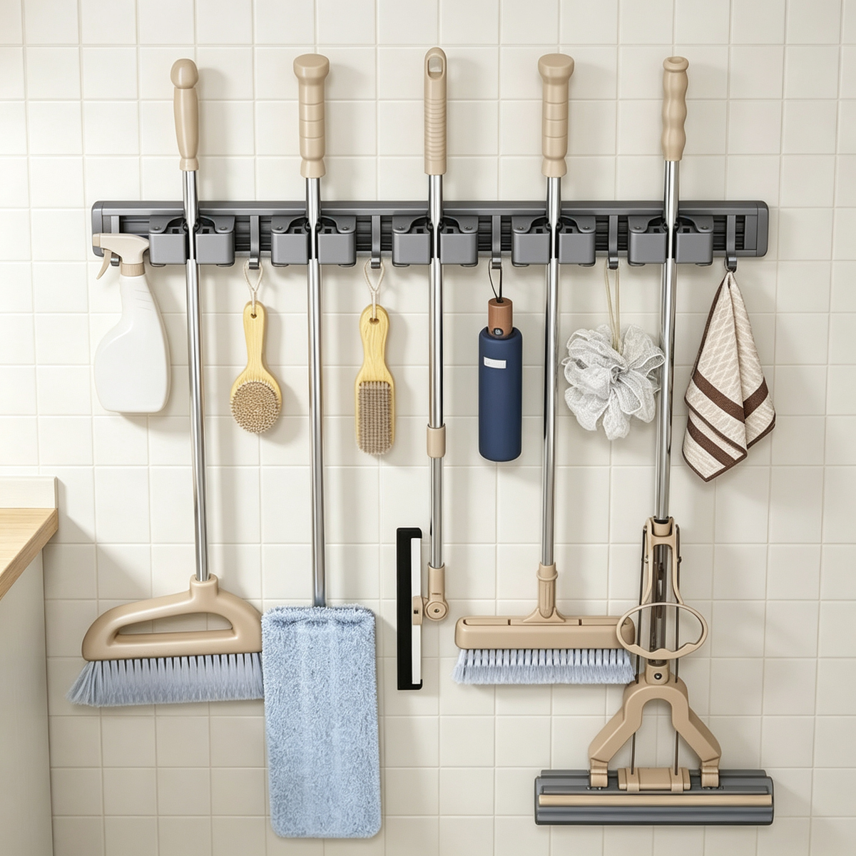 π§Ή Wall-Mounted Mop & Broom Organizer